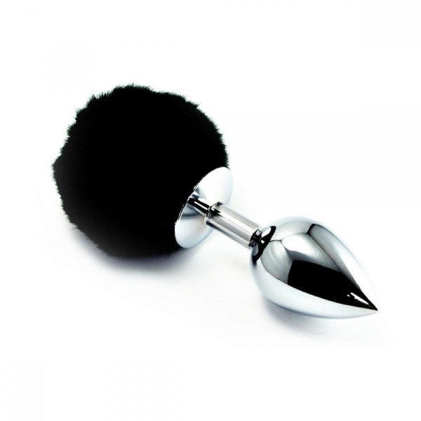 PLUG ANAL METAL POMPOM PELUCIA 5,5 X 2,6 CM PRETO FHTOYS