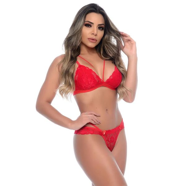 CONJUNTO RENDA DELICADA VERMELHO TAMANHO GG