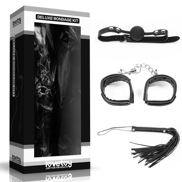 KIT BONDAGE LUXO COM MORDAÇA ALGEMA E CHICOTE LOVETOY