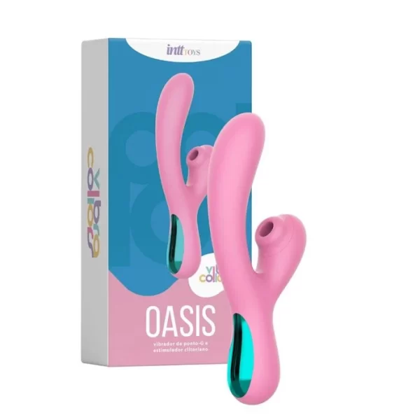 VIBRADOR DE LUXO OASIS ROSA COM AZUL VIBRA COLLORS INTT