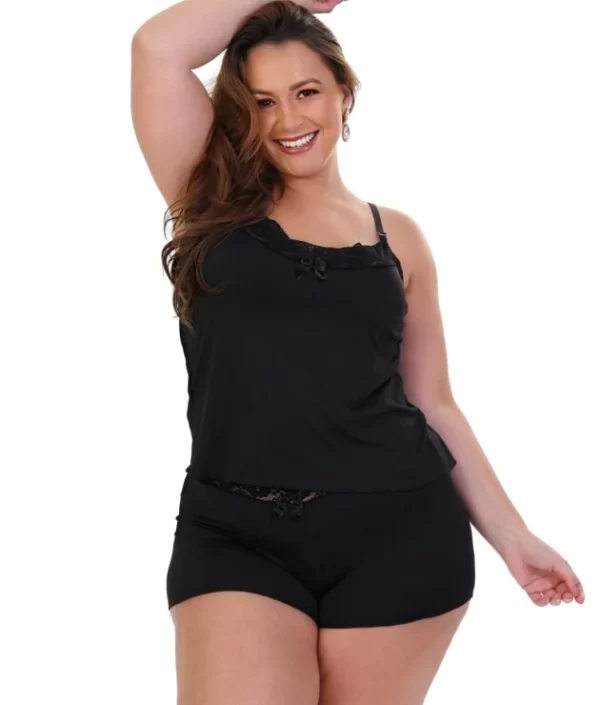 BABY DOLL PLUS SIZE COM RENDA PRETO TAM 50