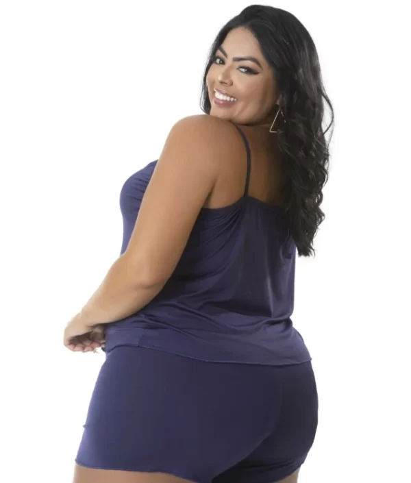 BABY DOLL PLUS SIZE COM RENDA AZUL MARINHO TAM 52 - Image 2