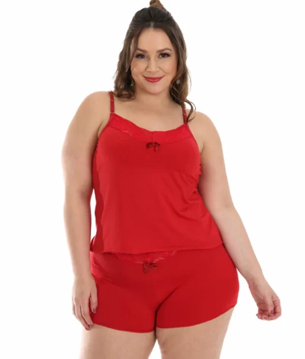 BABY DOLL PLUS SIZE COM RENDA VERMELHO TAM 48