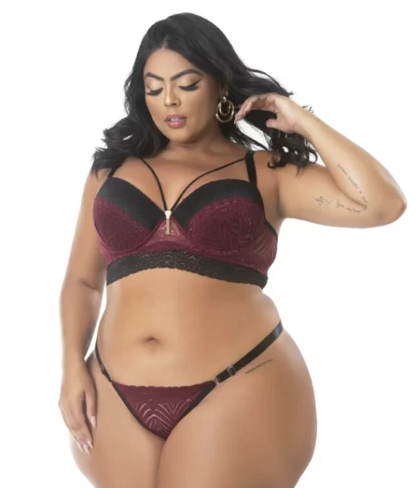 CONJUNTO PLUS SIZE STRAPPY LAVINIA ROXO TAMANHO 50